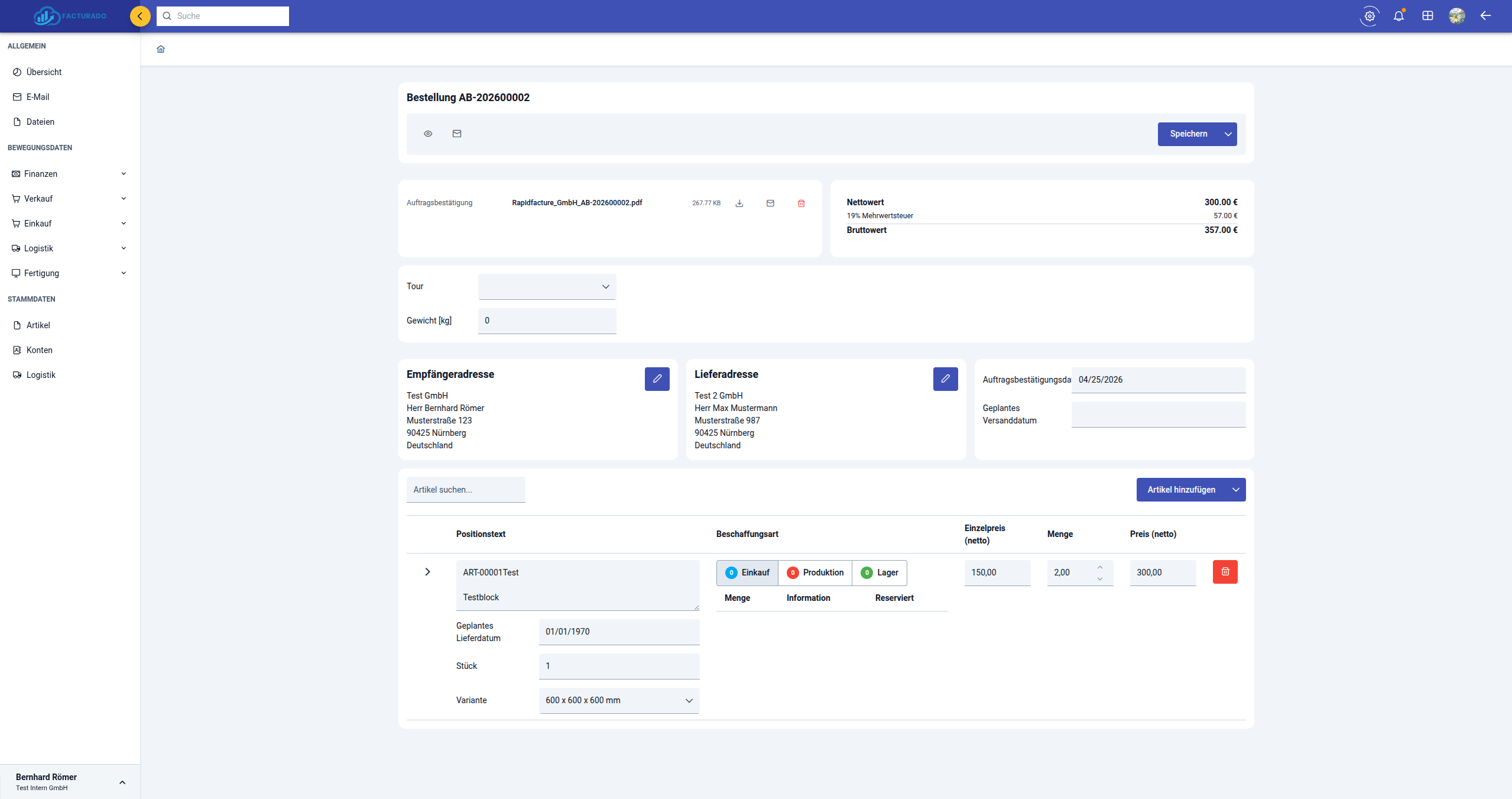 Order detail with full ERP navigation Order detail with full ERP navigation